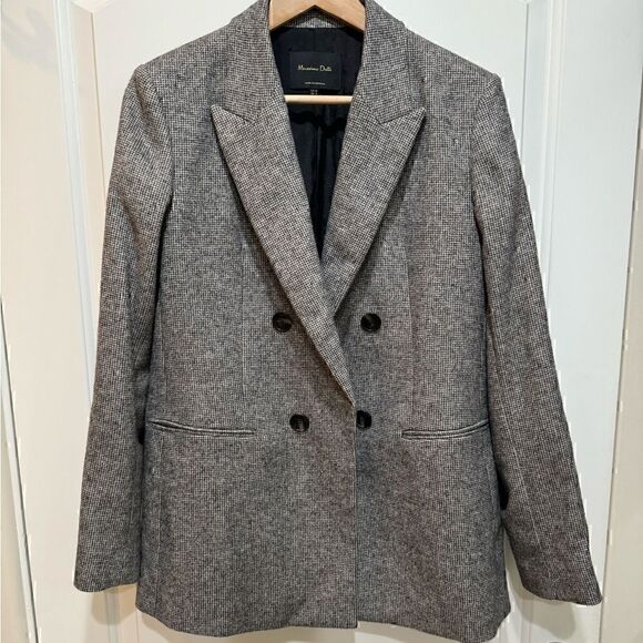 Massimo Dutti Black and White Double Breasted Blazer Size 10 - Picture 2 of 11